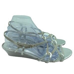 The Touch of Nina Fortino Silver Glitter Strappy Wedge Sandals Womens 10M Formal